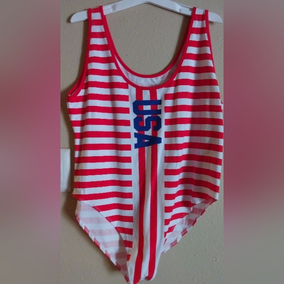 Isaac Morris Tops - NWT Women's USA flag striped bodysuit Size XL